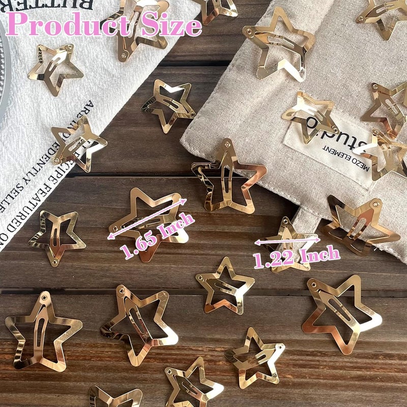 Seneeel 30 PCS Gold Star Hair Clips,20PCS 1.22"Star hair Clip and 10 PCS 1.65"Hair Clip Snap Hair Accessories Non Slip stars Clips for Girls Women gold Accessories Gold Metal Hair Clips - Image 2